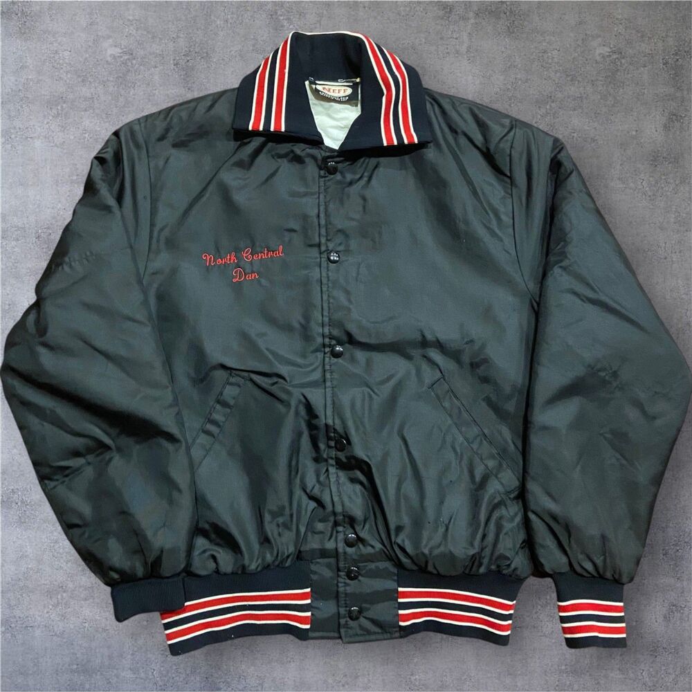 Neff Vintage 70s 80s Panthers Marching Bomber Jacket Black Red Men's Size Medium